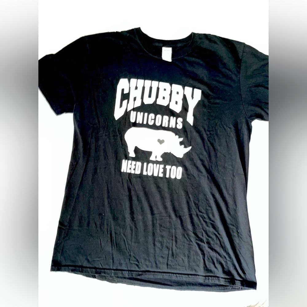 EUC Men’s XL Black Shirt “Chubby Unicorns Need Love Too”